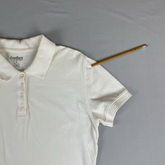 Carhartt For Women Short Sleeve Polo Shirt Size Large Ivory Cotton Golf Preppy - Picture 15 of 16